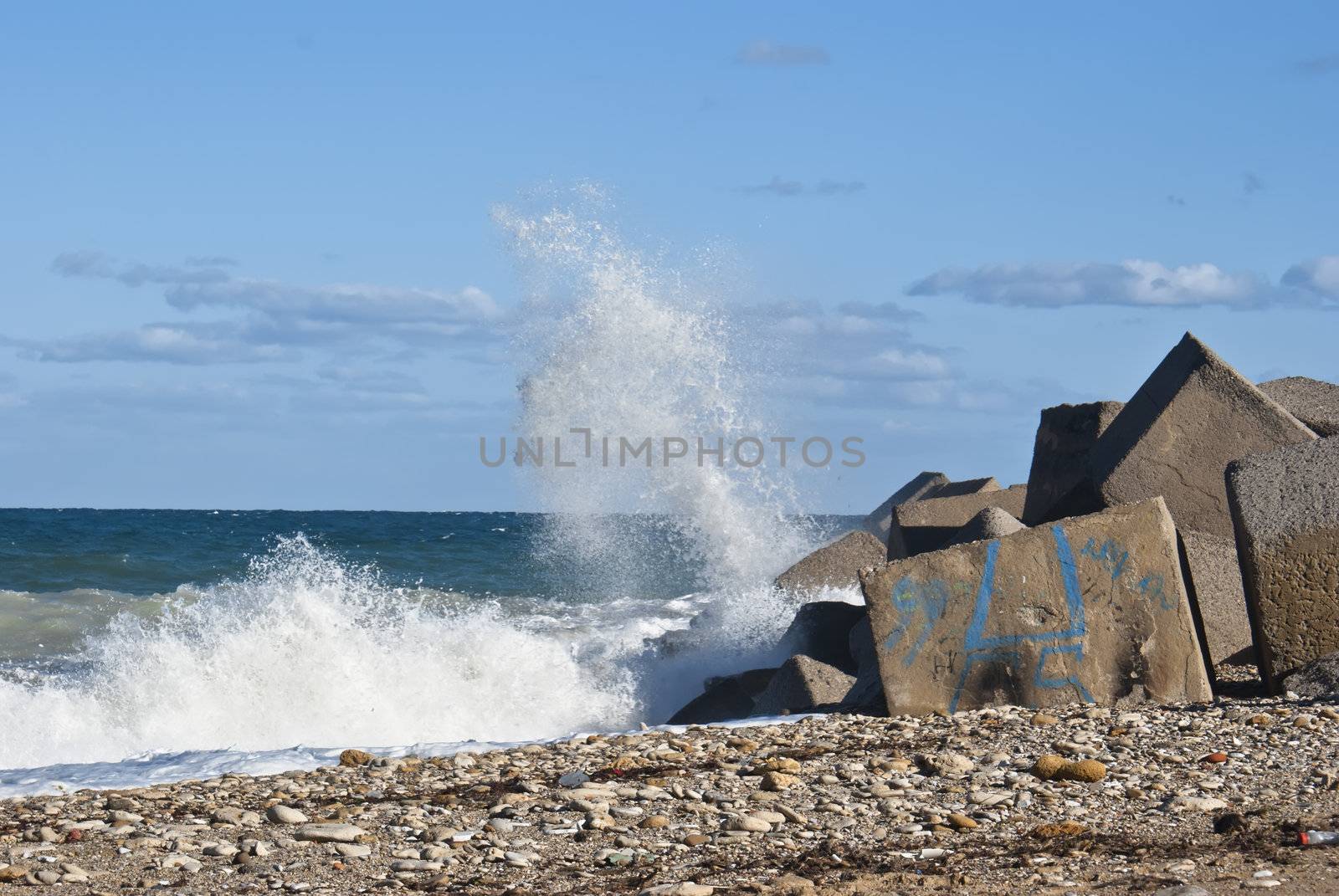 waves dashed on the rocks. Arenella - Palermo. Sicily