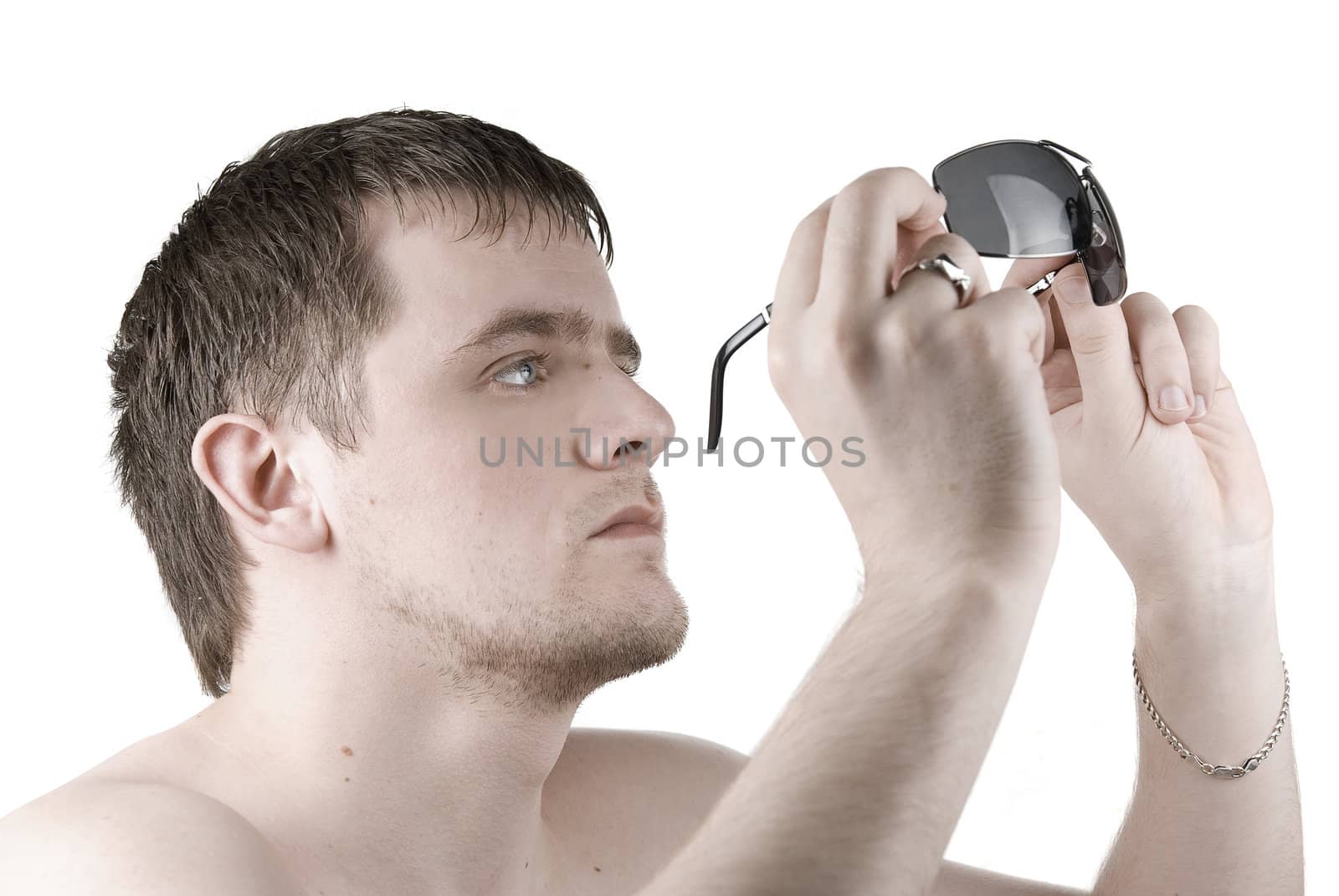 Man with sunglasses isolated on white