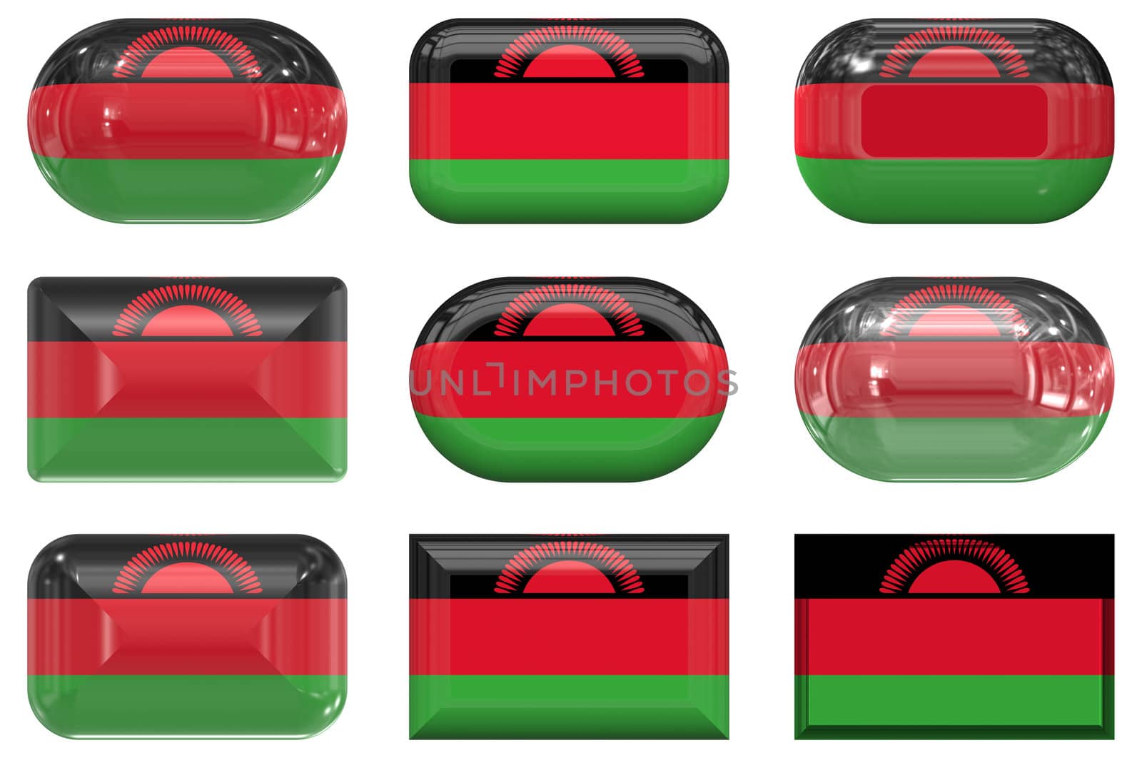 nine glass buttons of the Flag of Malawi by clearviewstock