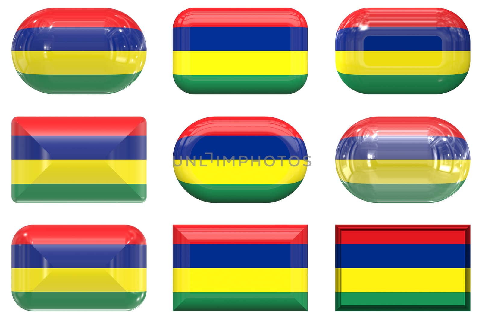 nine glass buttons of the Flag of Mauritius by clearviewstock