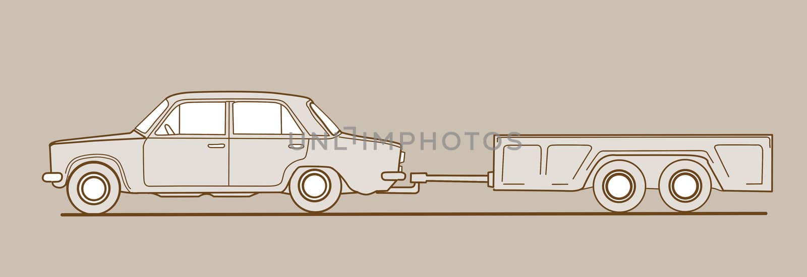 car with trailor on brown background