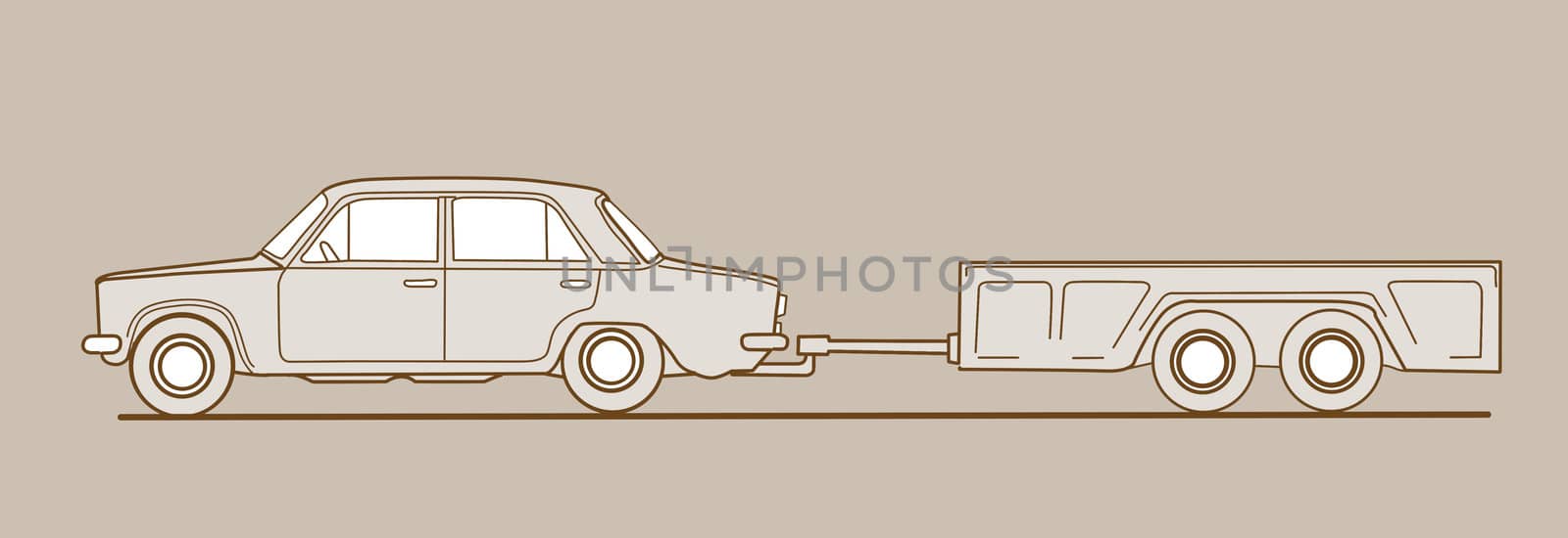 car with trailor on brown background