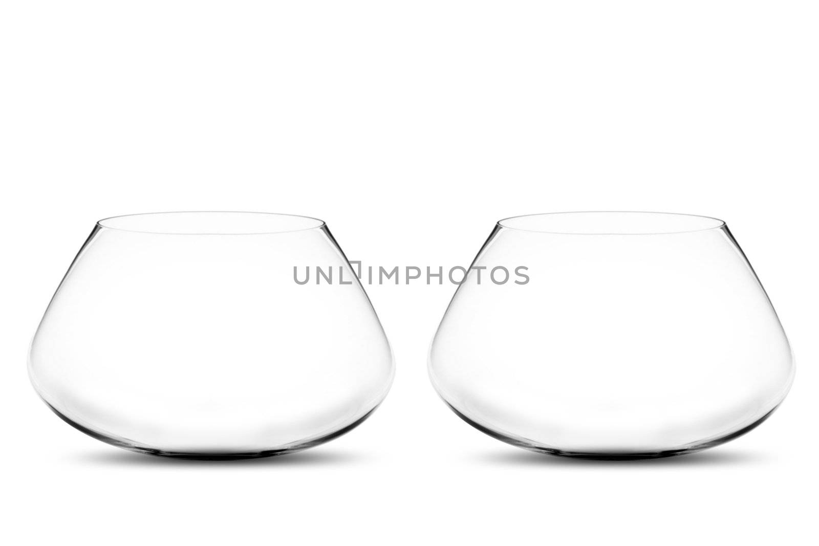 isolated Empty Two fishbowls without water in front of white background.