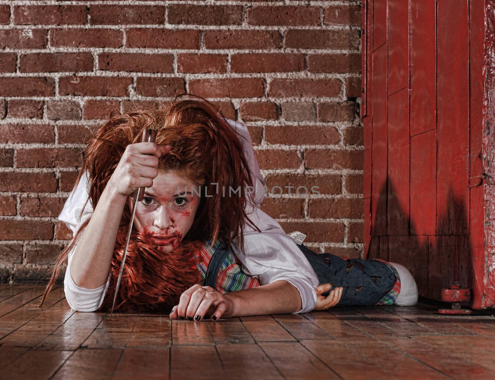 Woman in Horror Situation With Bloody Face