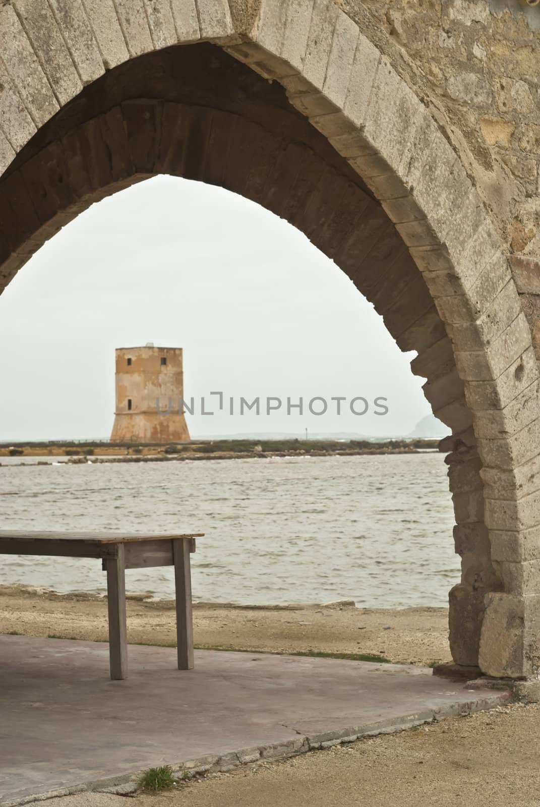 Detail of salines near trapani with sea.Sicily