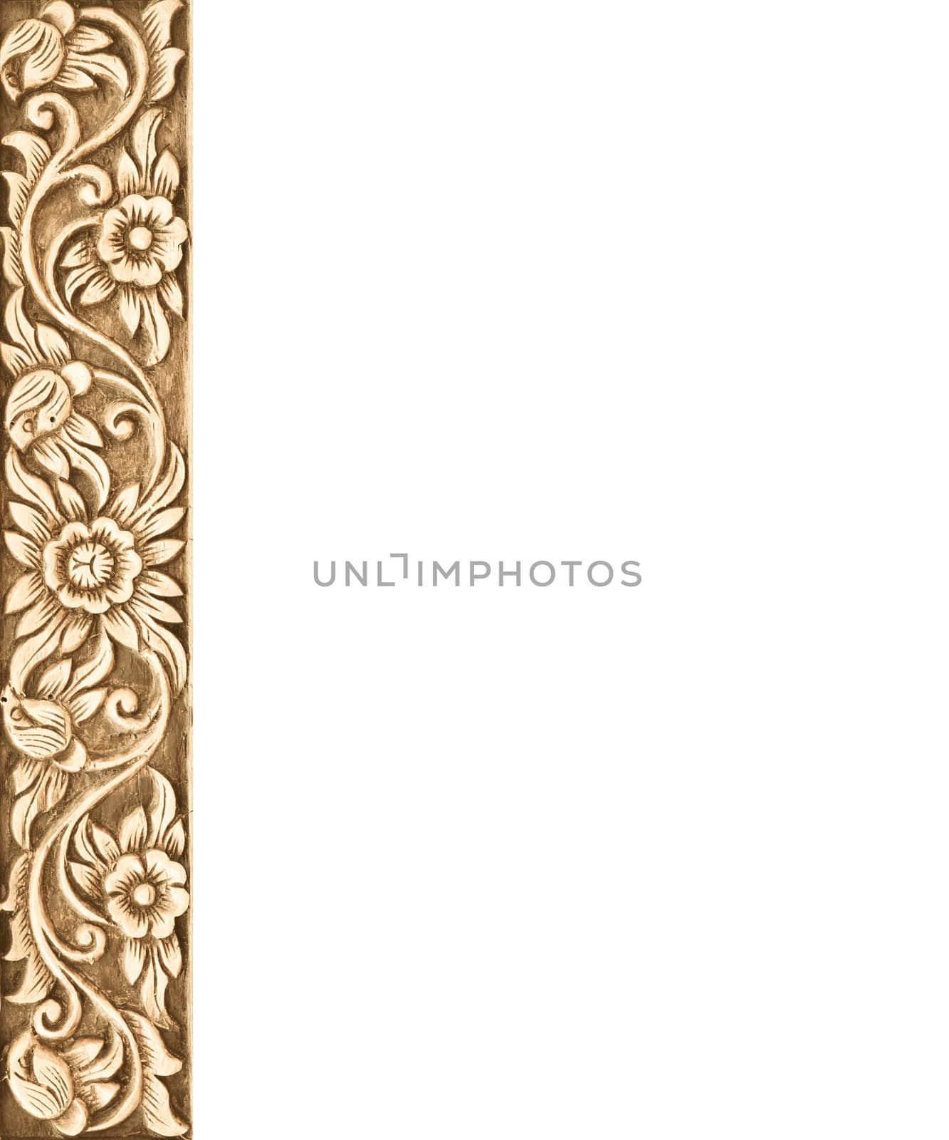 Pattern of wood frame carve flower on white background