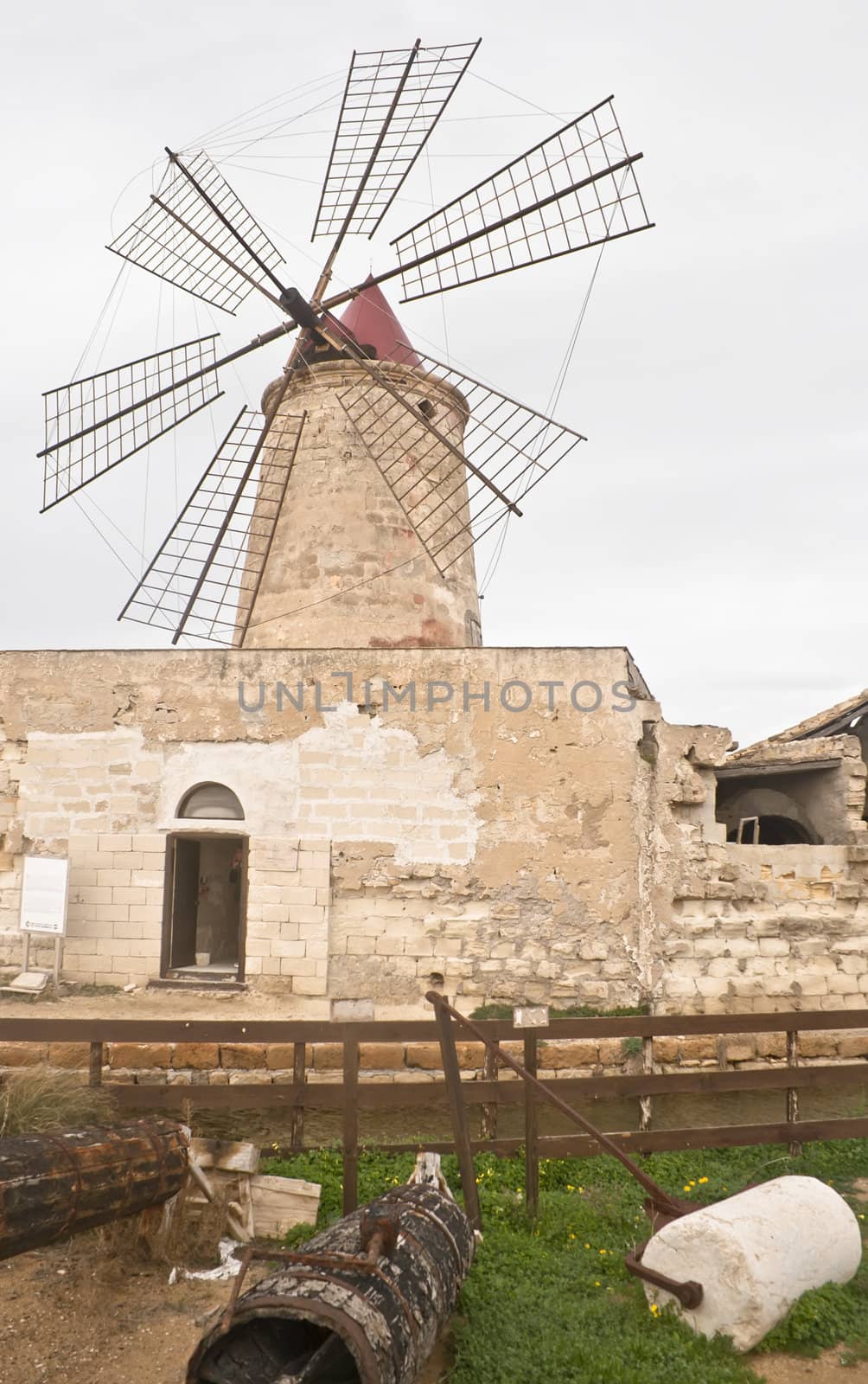 Old windmill on the salines near trapani