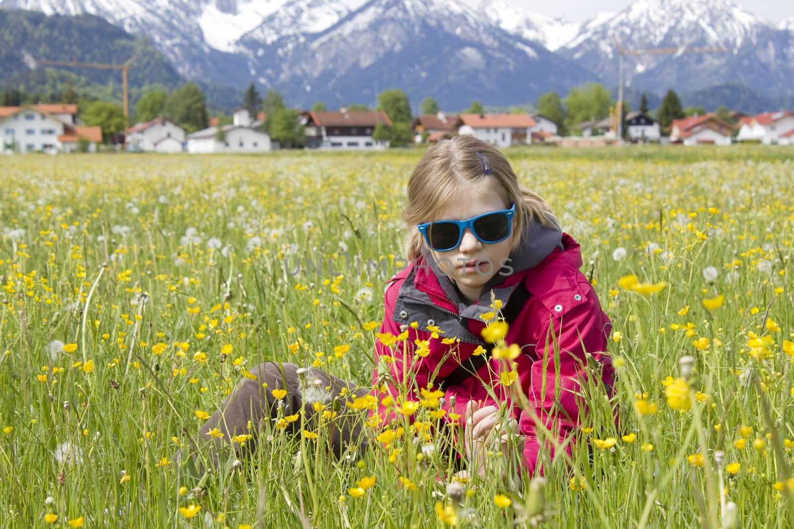portrait of a girl against the panorama of the Alps by miradrozdowski