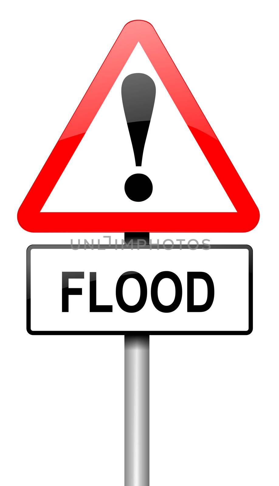 Illustration depicting a road traffic sign with a flood warning. White background.
