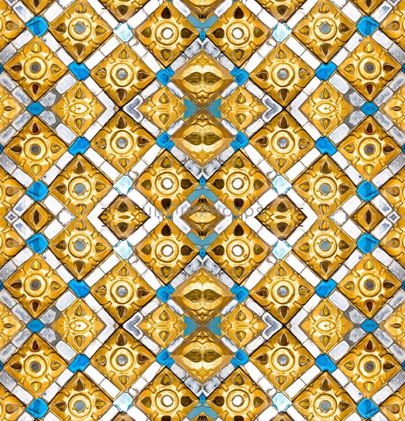 Thai temple wall detail , Bangkok, Thailand.