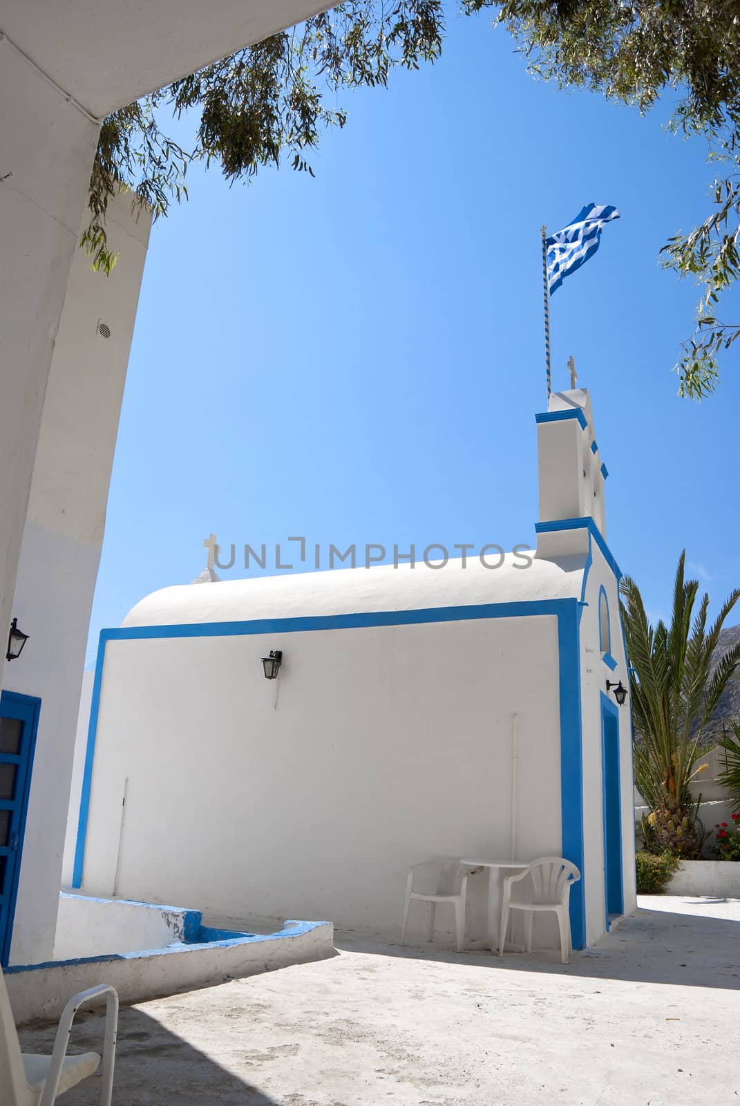A Tiny Greek Orthodox Chapel flying the Greek Flag