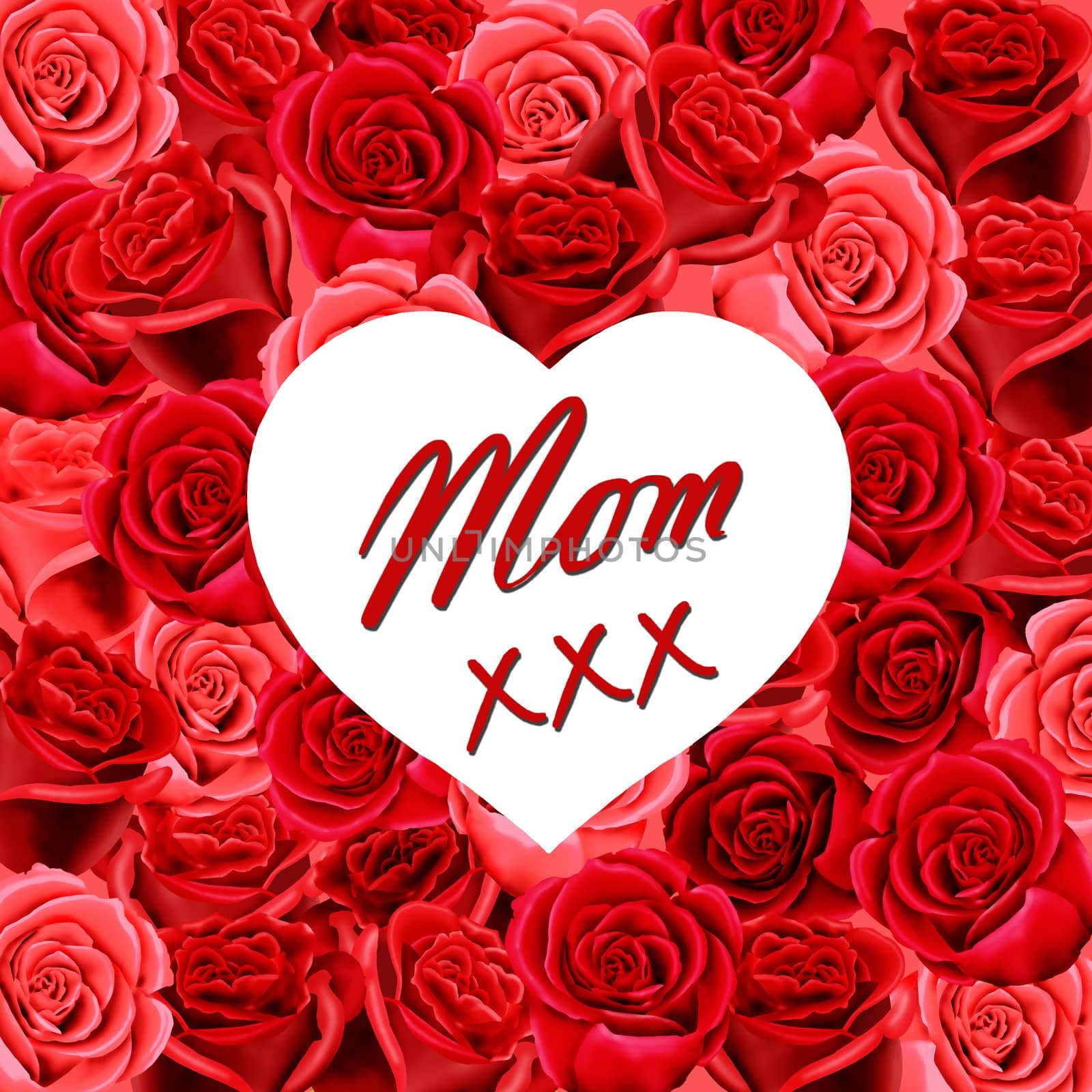 Birthday or Mother's Day card to Mom with roses and kisses