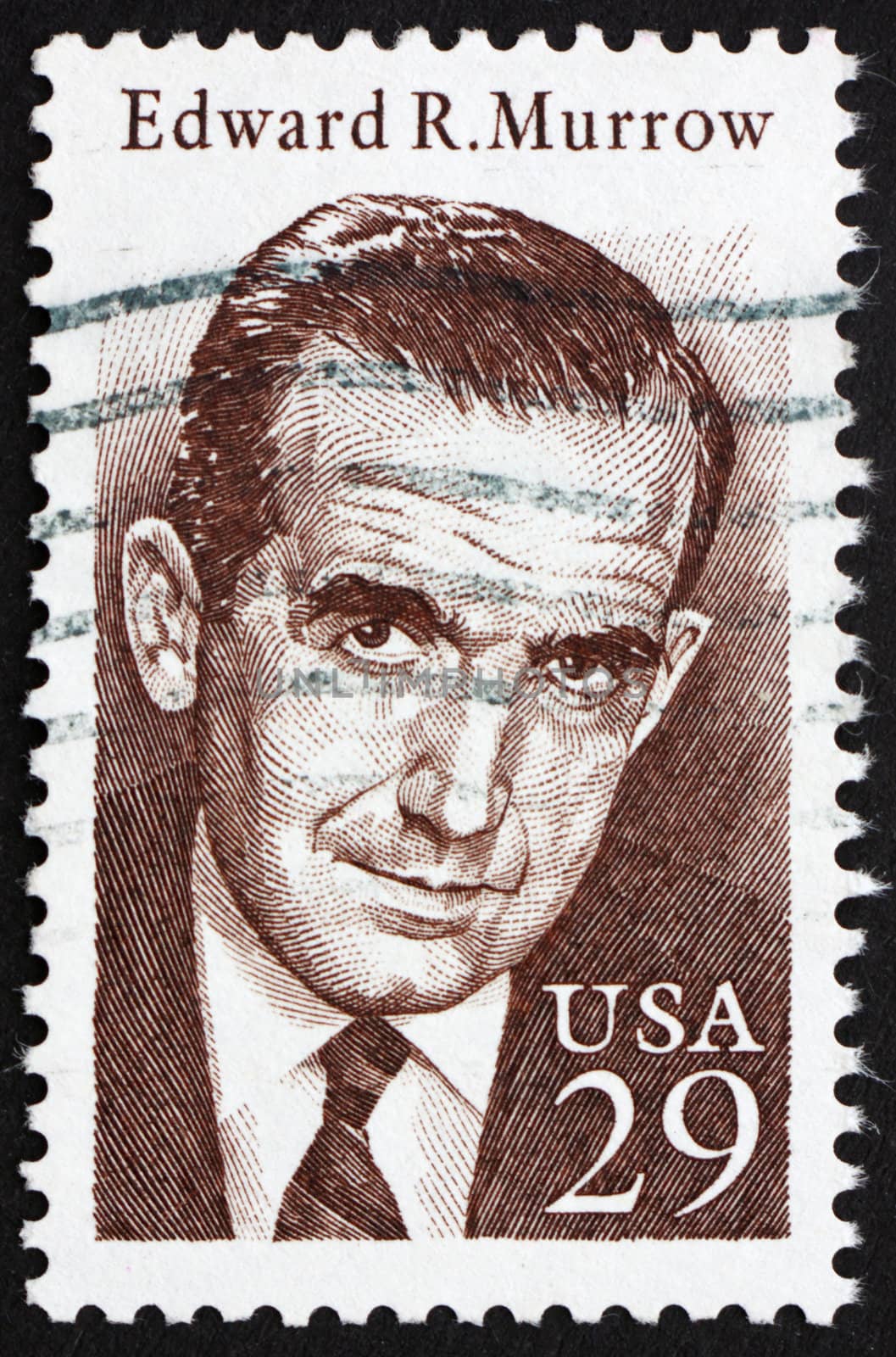 UNITED STATES OF AMERICA - CIRCA 1994: a stamp printed in the USA shows Edward Roscoe Murrow, Broadcast Journalist, circa 1994