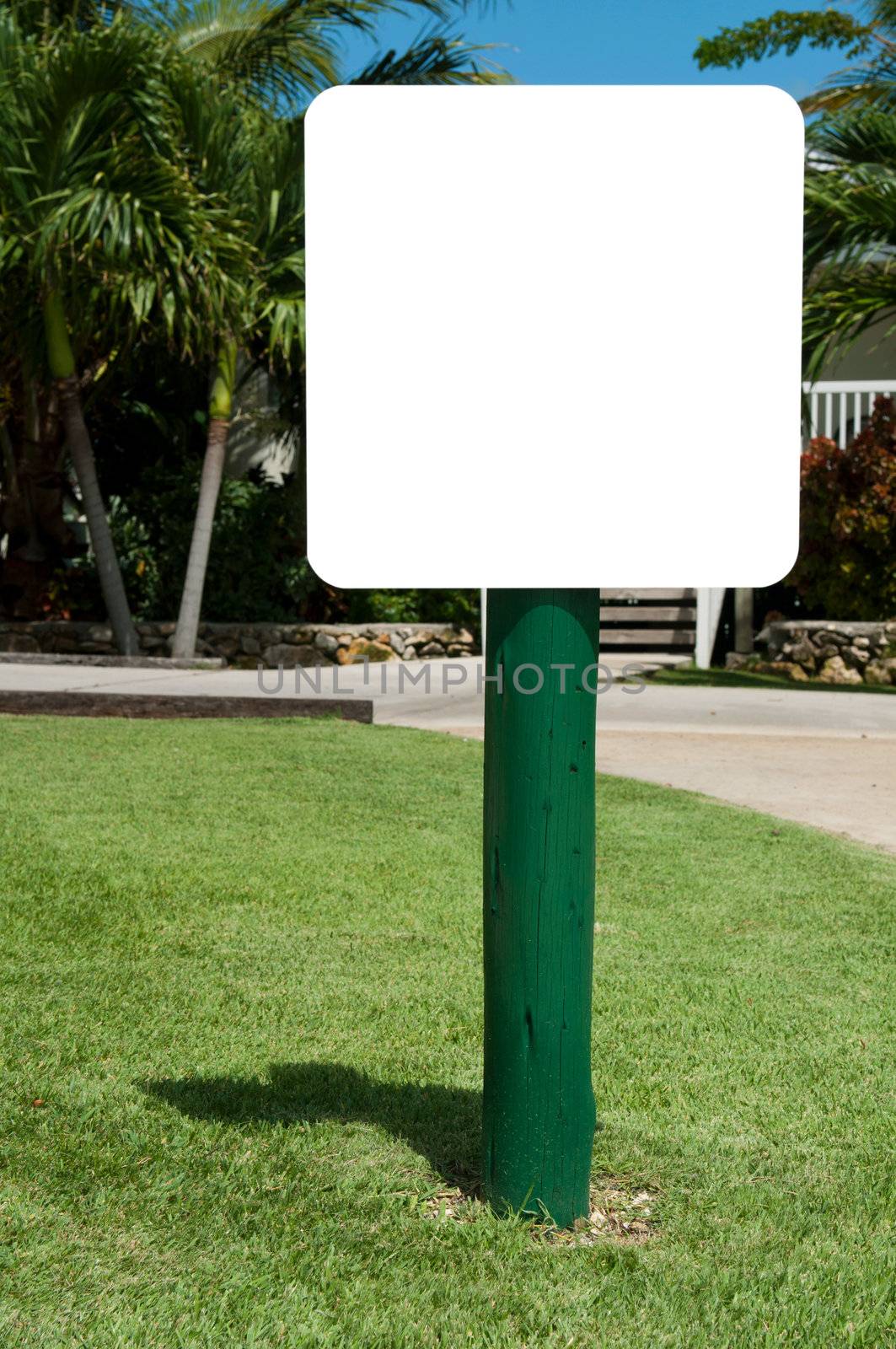 empty sign at the garden isolated on white background (copy-space available for design)