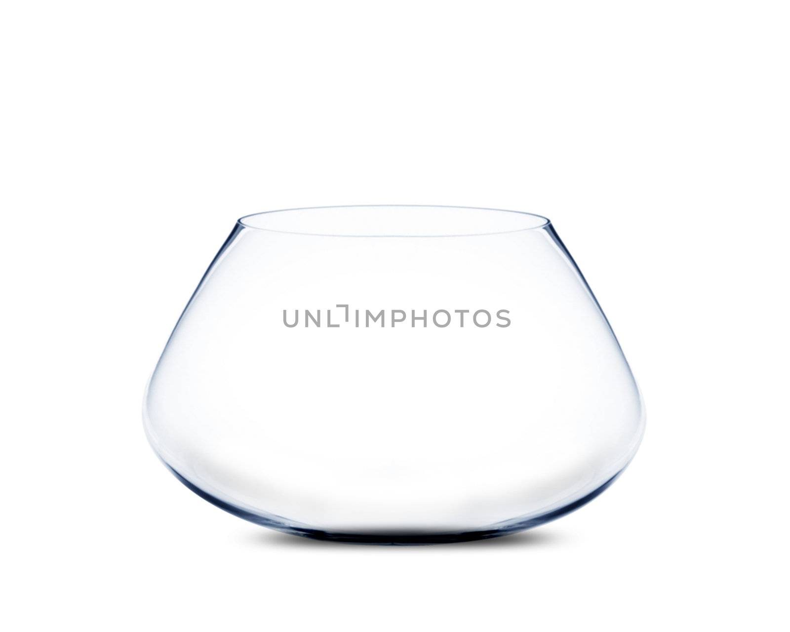 isolated Empty fishbowl without water in front of white background.