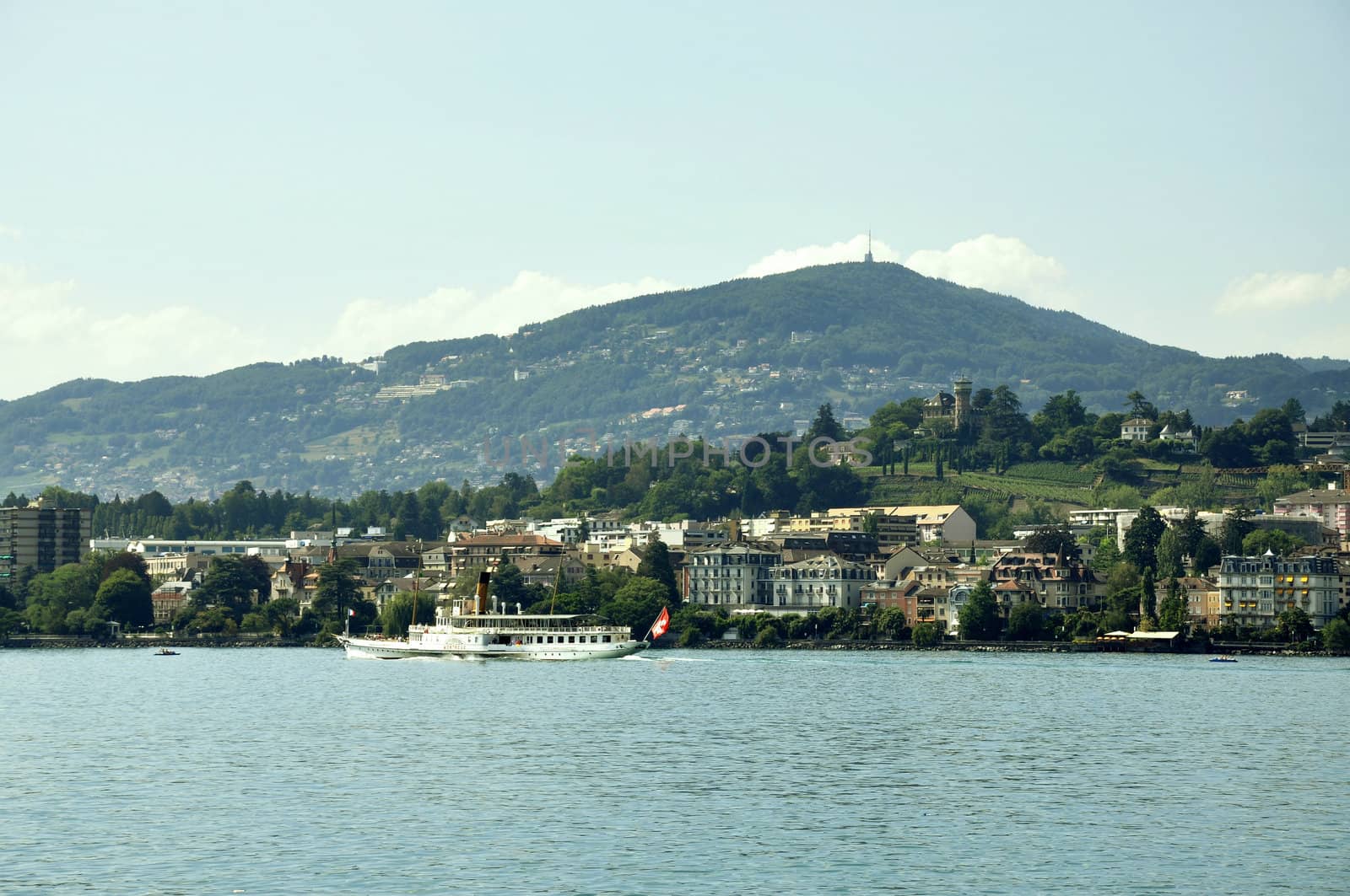 A ship sailing in Lake Geneva in Montreux by kdreams02