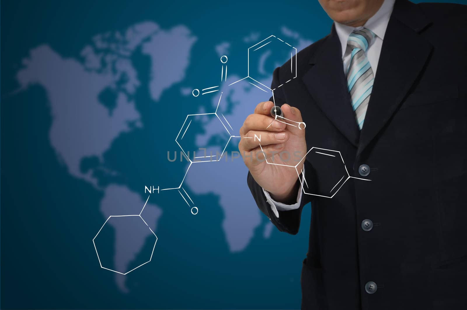 Asian Teacher draw molecule diagram or chart