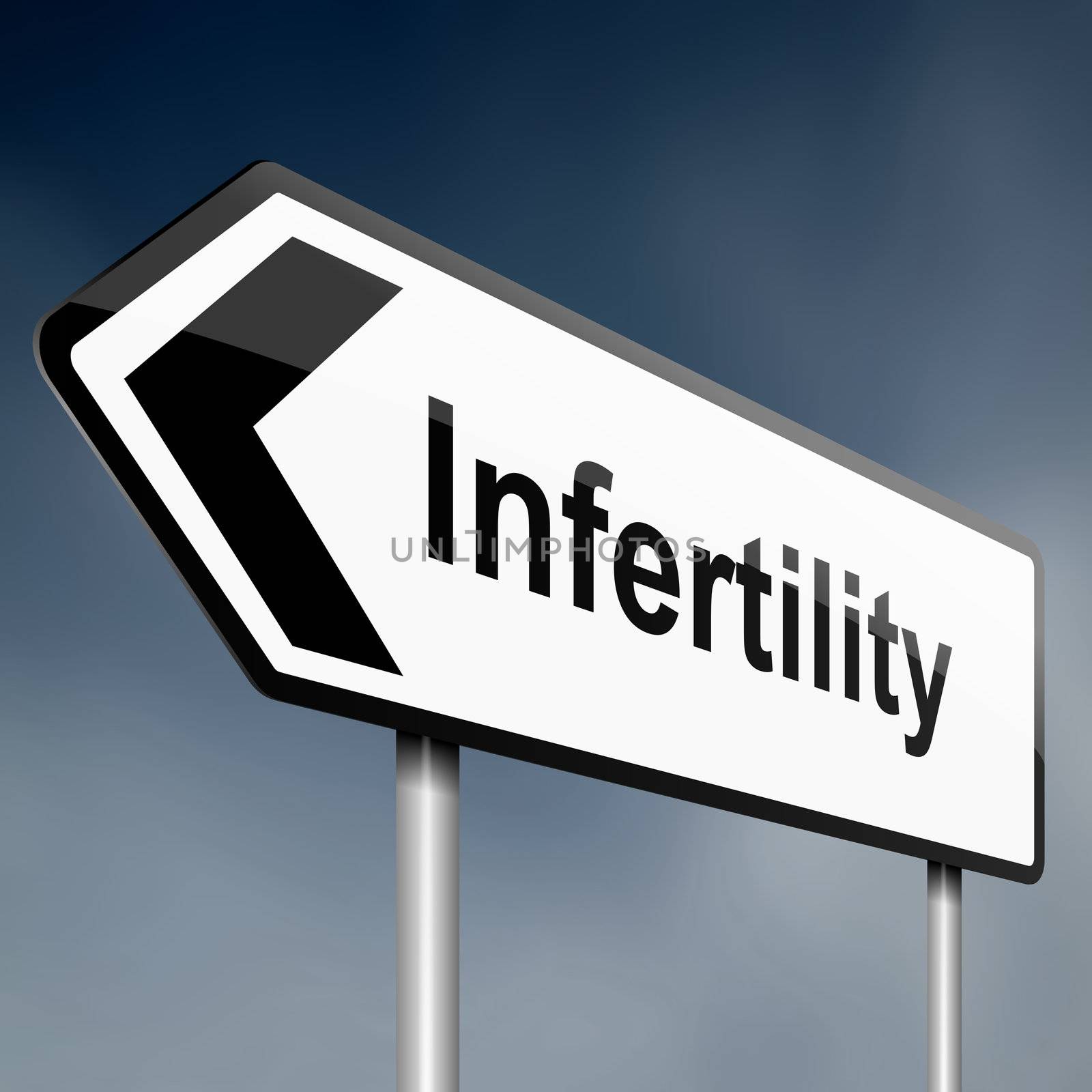 Illustration depicting a road traffic sign with an infertility concept. Dark sky background.