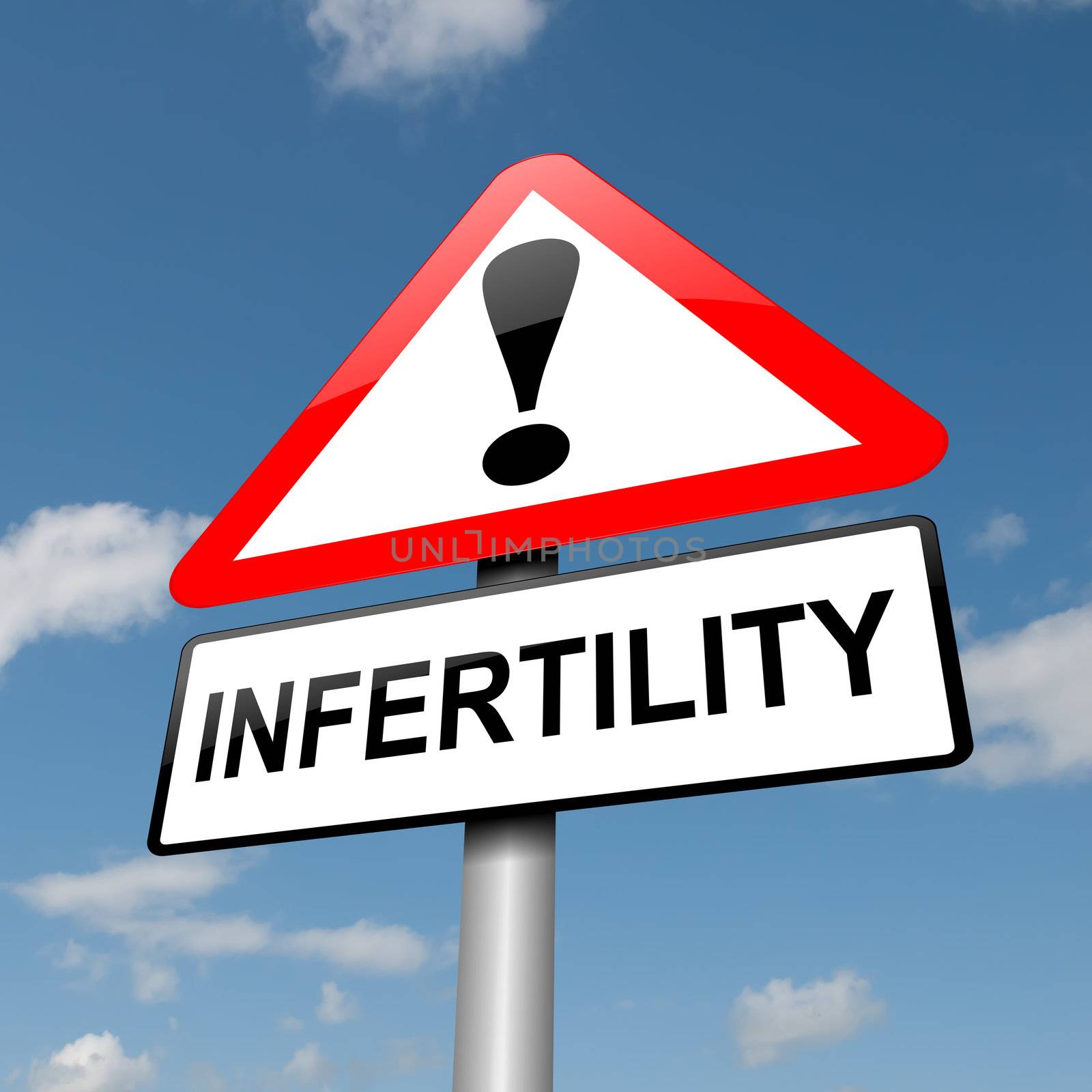 Illustration depicting a road traffic sign with an infertility concept. Blue sky background.
