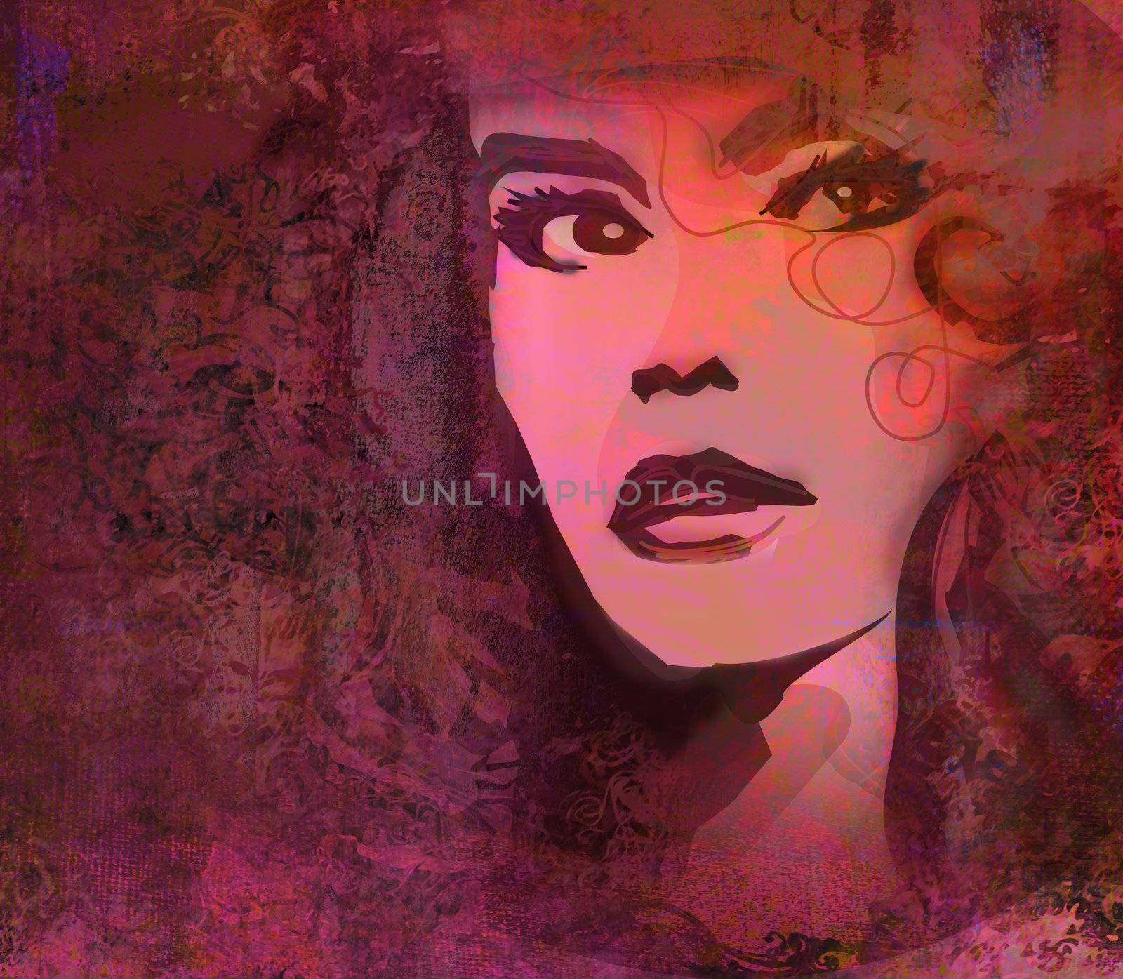 Abstract Beautiful Woman Portrait , raster