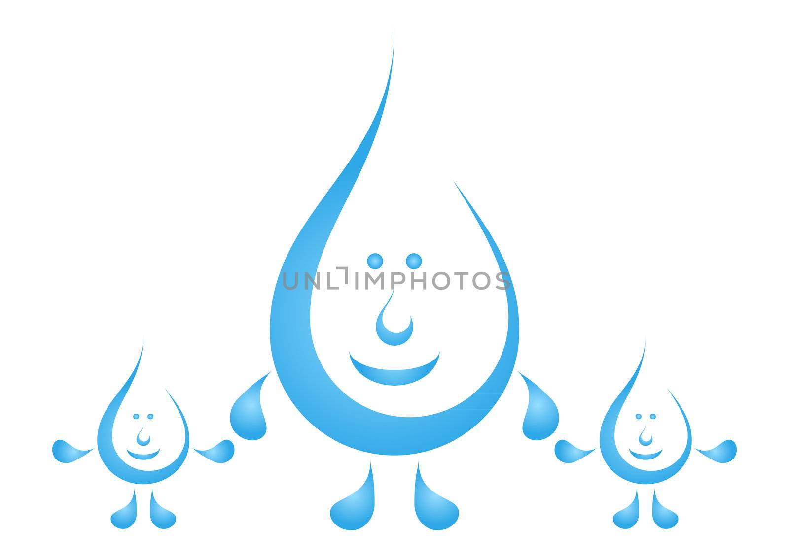 Family of cheerful drops of water: mum and two children