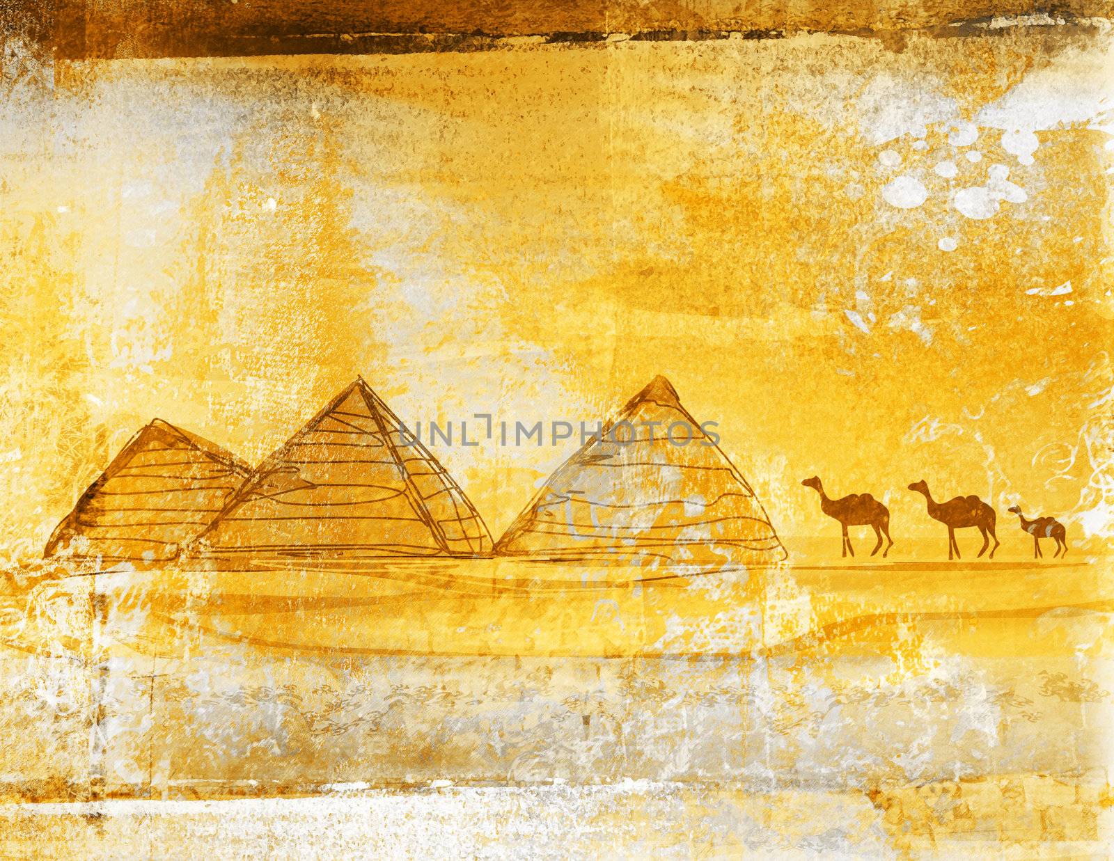 old paper with pyramids giza , raster