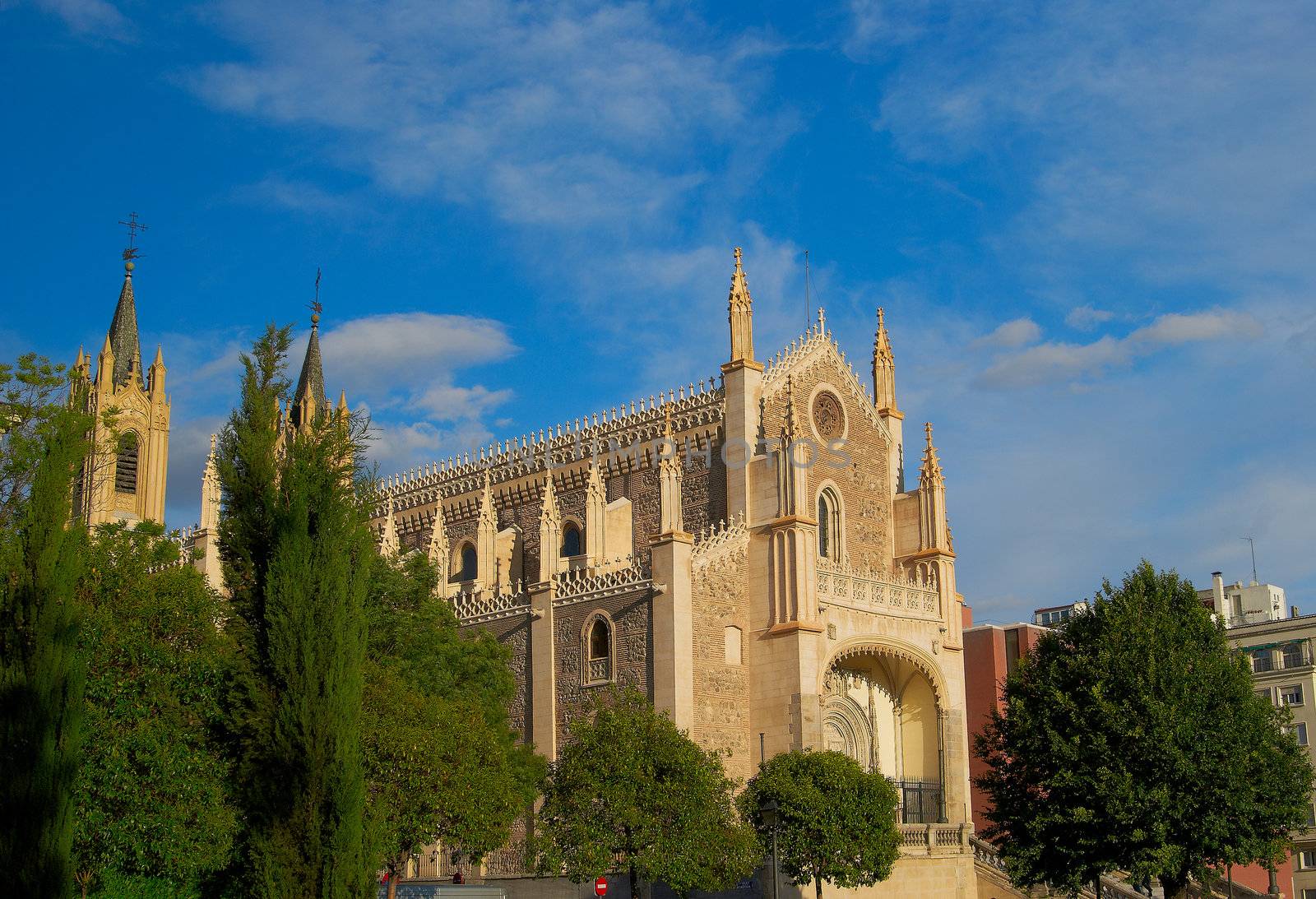 Historic buildings with lace fronts of city Madrid