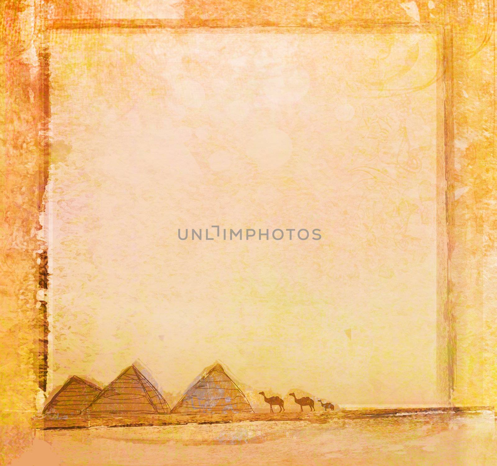 old paper with pyramids giza , raster