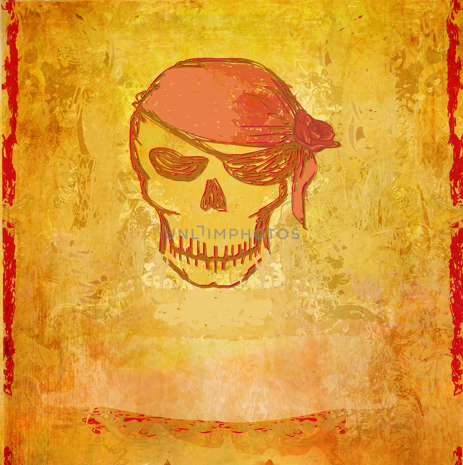 Skull Pirate - retro grunge card , raster