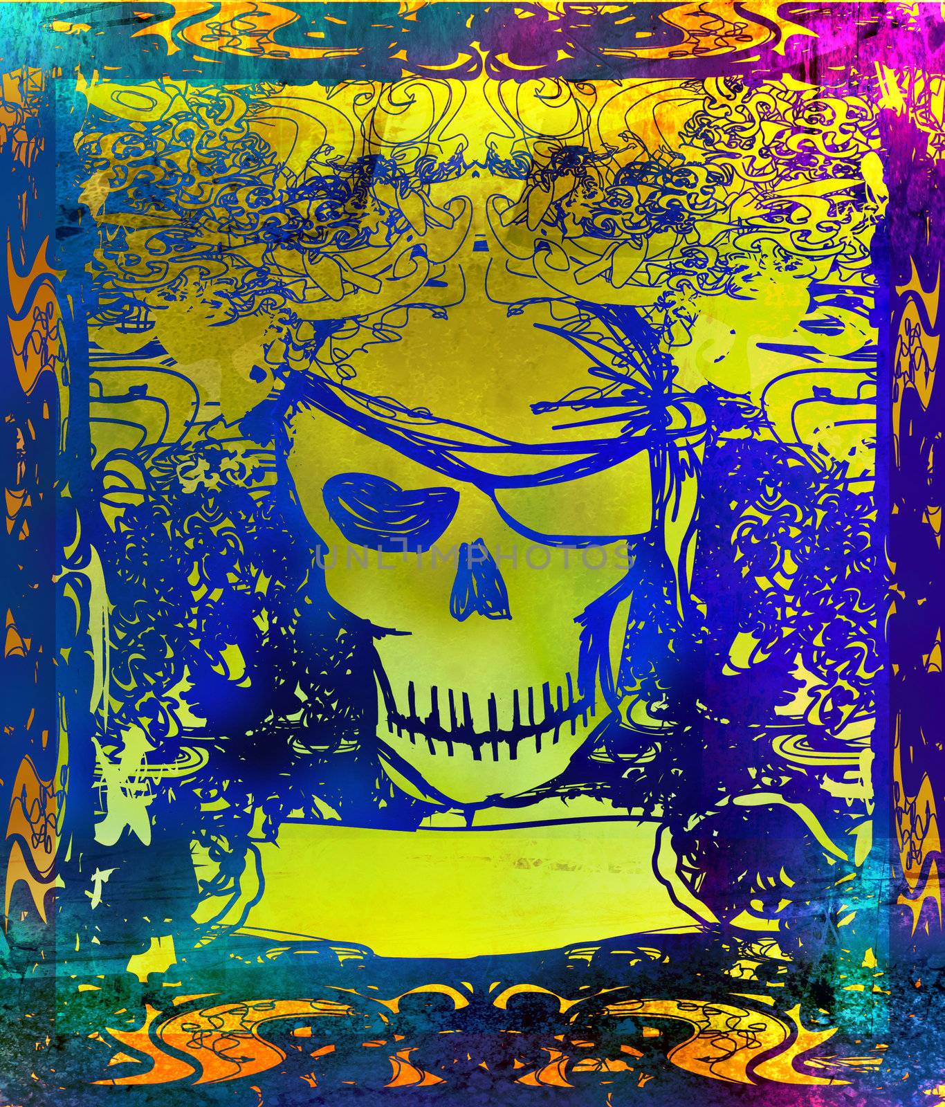 Skull Pirate - retro grunge card , raster