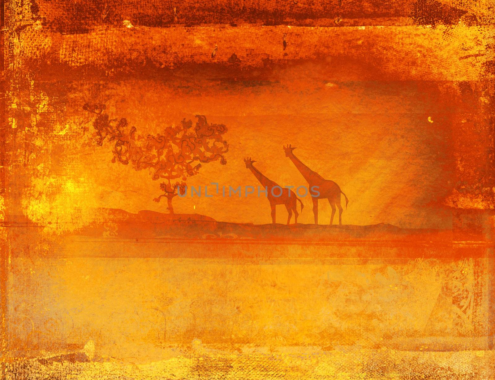 grunge background with African fauna and flora