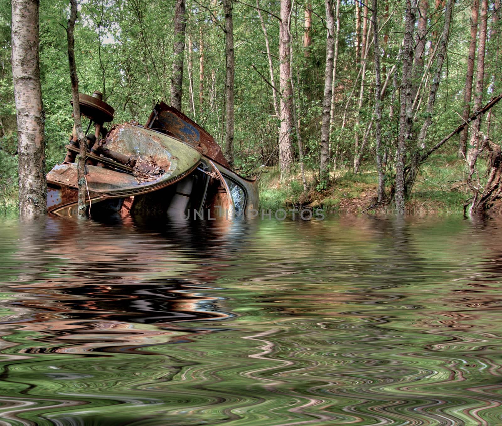 Old car and drowned.