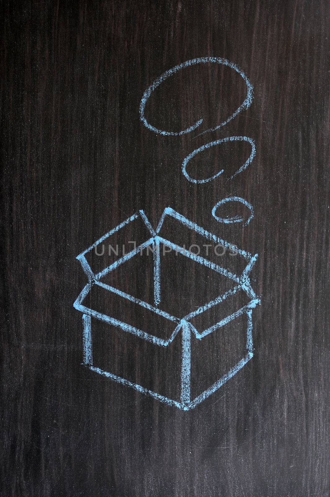 Concept of "Think outside the box" drawn with chalk on a blackboard 
