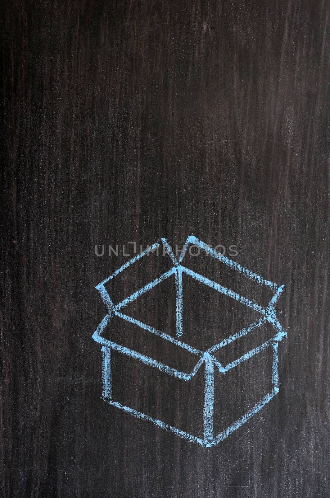 Concept of "Think outside the box" drawn with chalk on a blackboard 