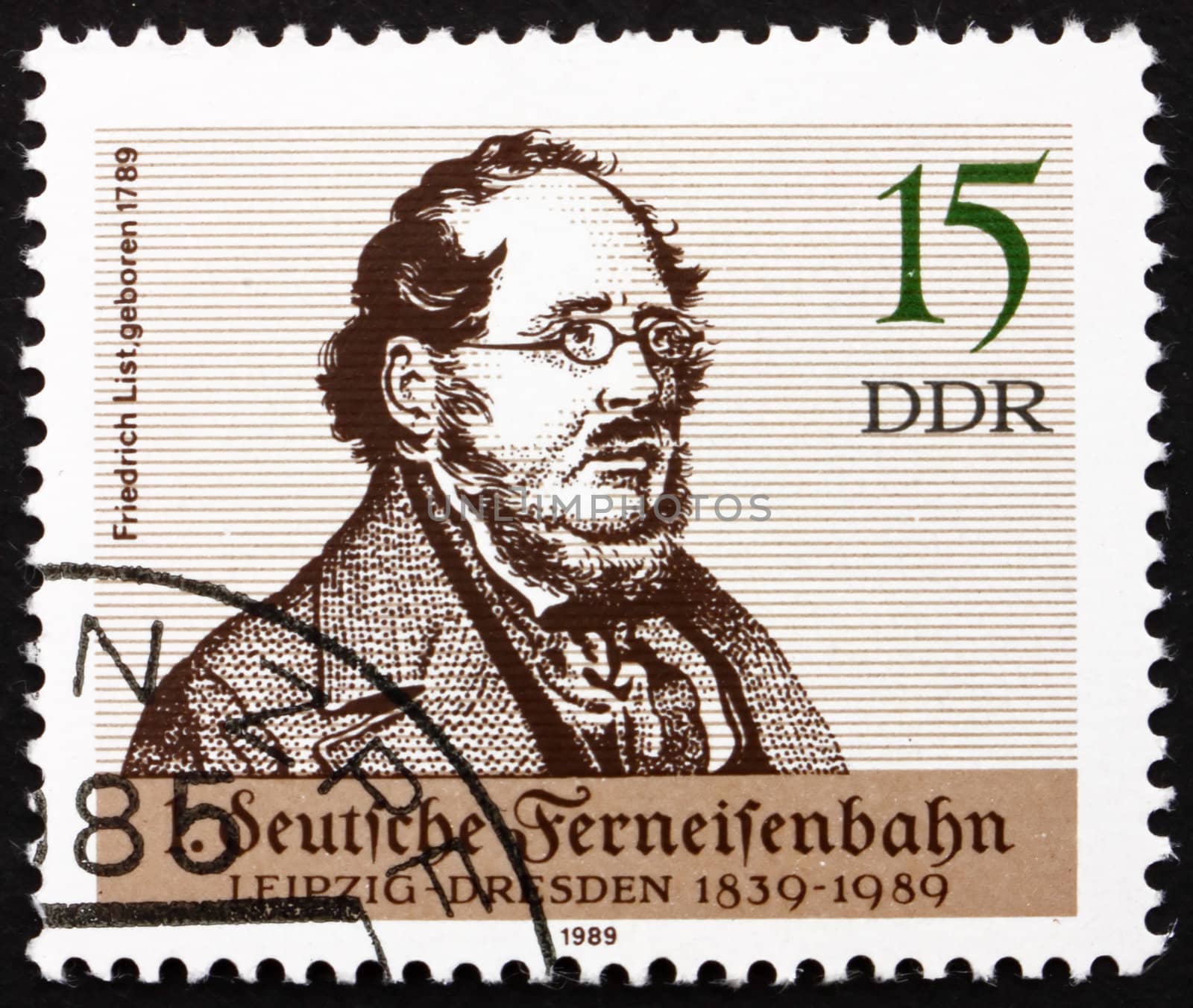 GDR - CIRCA 1989: a stamp printed in GDR shows Friedrich List, Economist and Original European Unity Theorist, circa 1989
