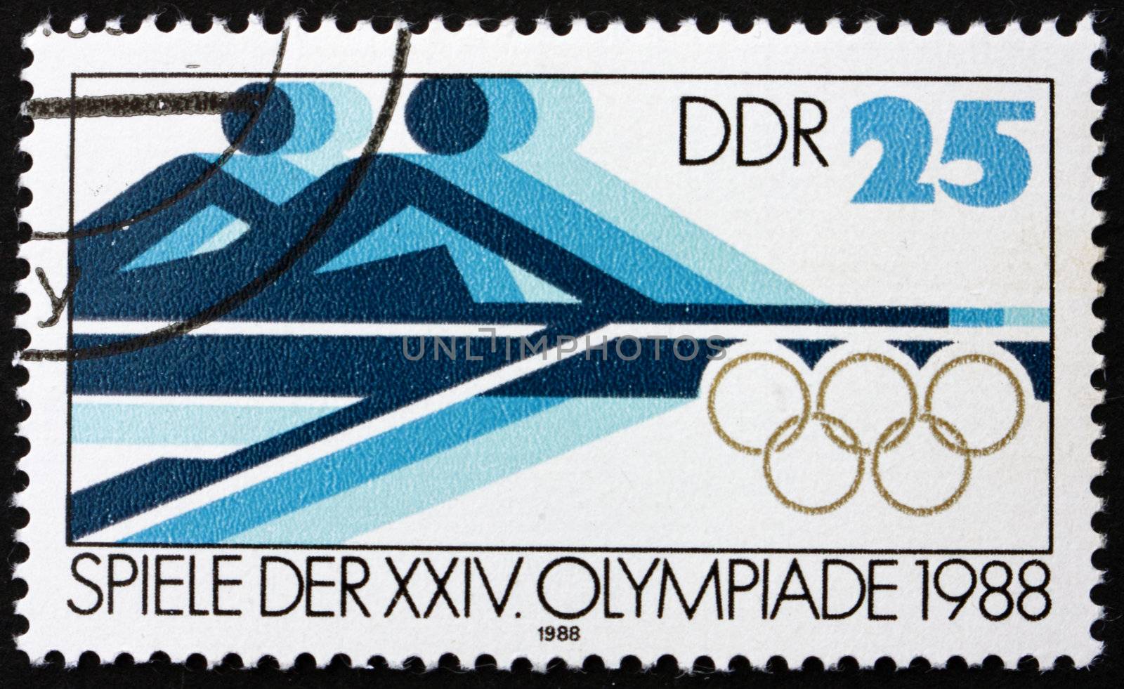 GDR - CIRCA 1988: a stamp printed in GDR shows Rowing, 24th Summer Olympics, Seoul, South Korea, circa 1988