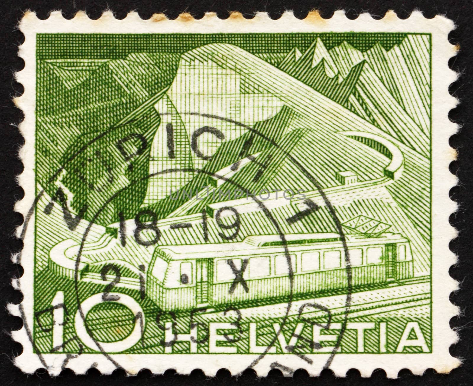 SWITZERLAND - CIRCA 1949: a stamp printed in the Switzerland shows Mountain Railway, circa 1949