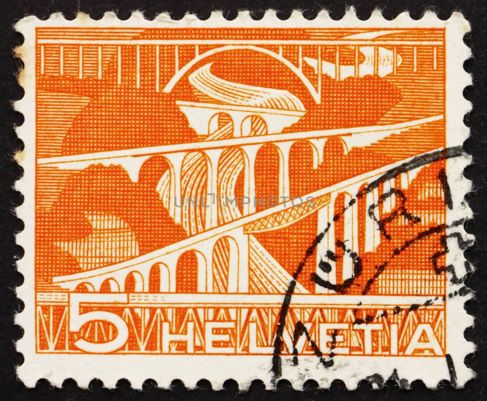 SWITZERLAND - CIRCA 1949: a stamp printed in the Switzerland shows Viaducts, circa 1949