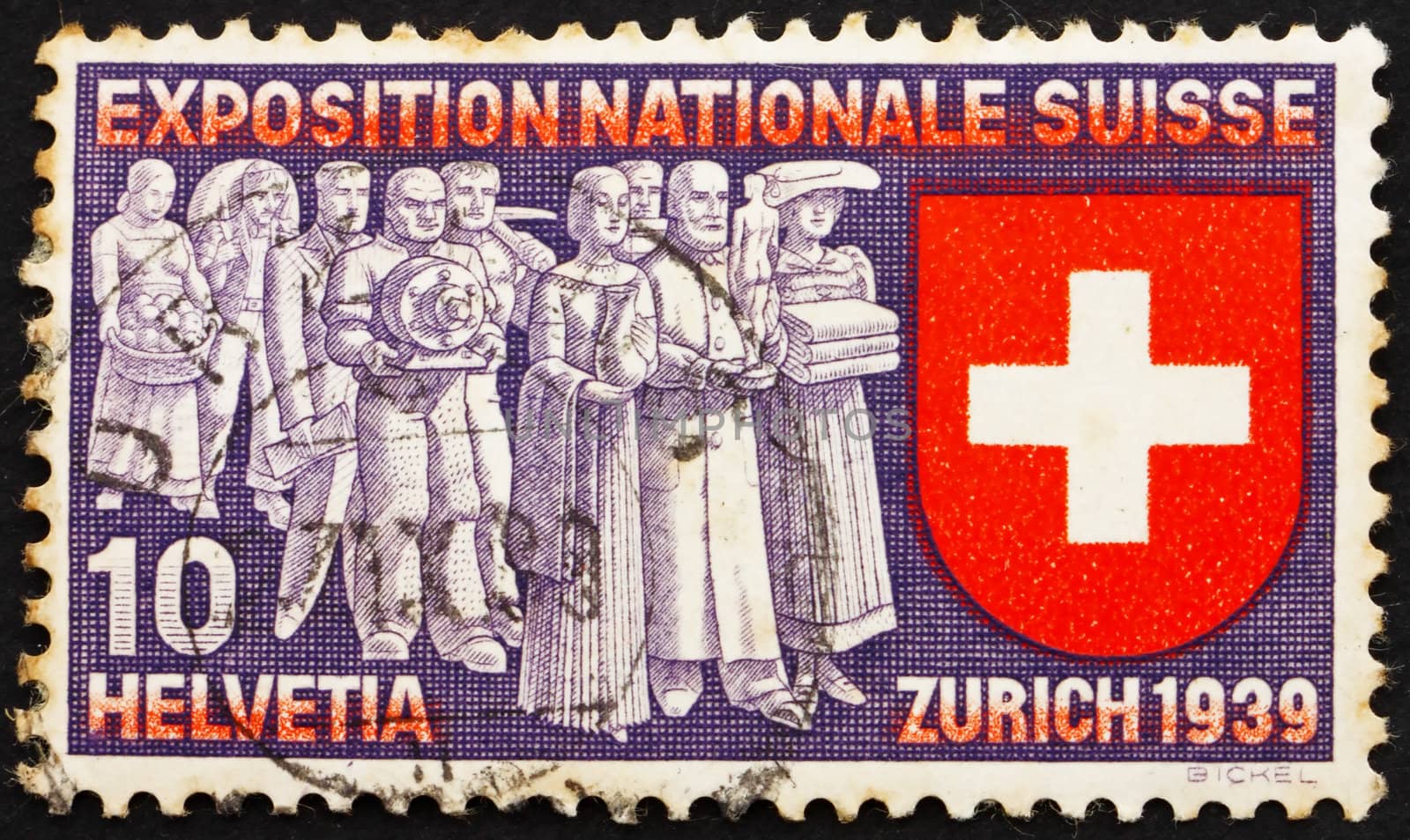 SWITZERLAND - CIRCA 1939: a stamp printed in the Switzerland shows Deputation of Trades and Professions, National Exposition of 1939, Zurich, circa 1939