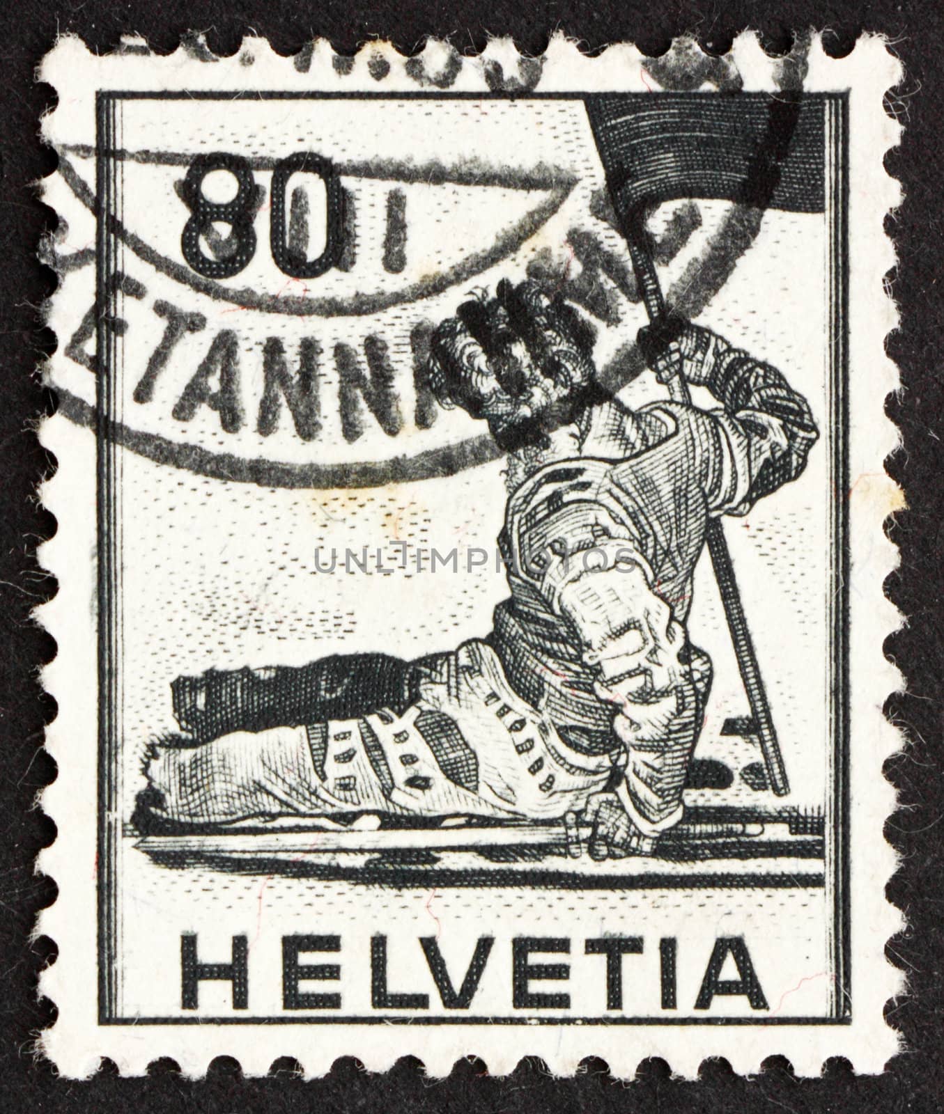 SWITZERLAND - CIRCA 1958: a stamp printed in the Switzerland shows Dying Warrior, circa 1958