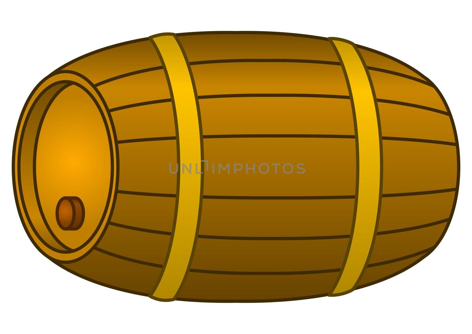 Traditional wine wooden barrel with a stopper and hoops, isolated
