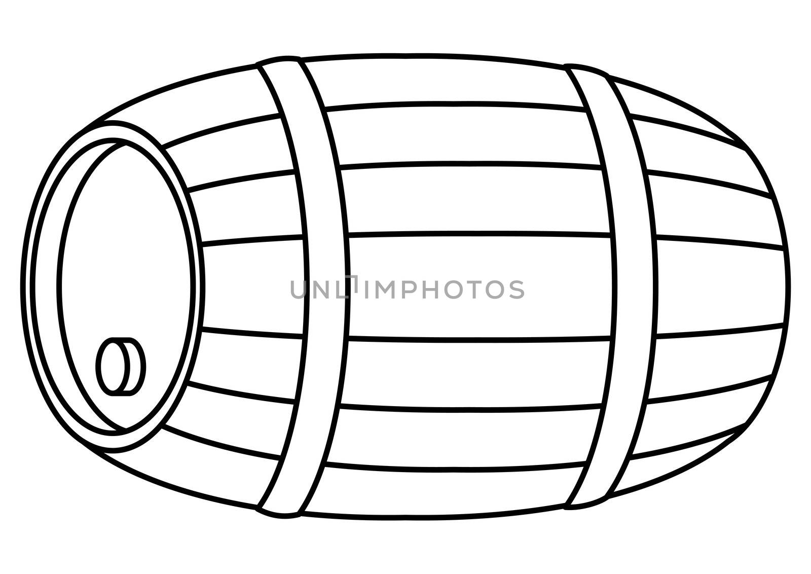 Traditional wine wooden barrel with a stopper and hoops, contour
