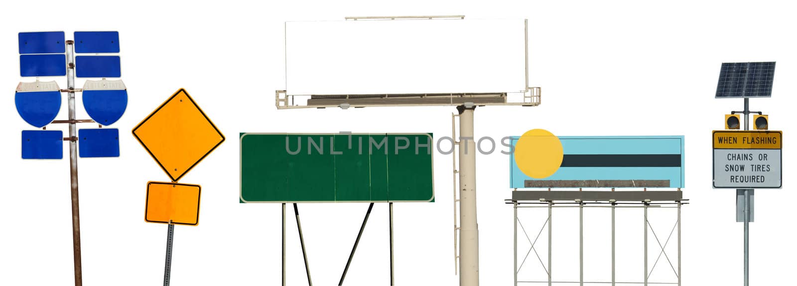 Blank blue interstate road signs
