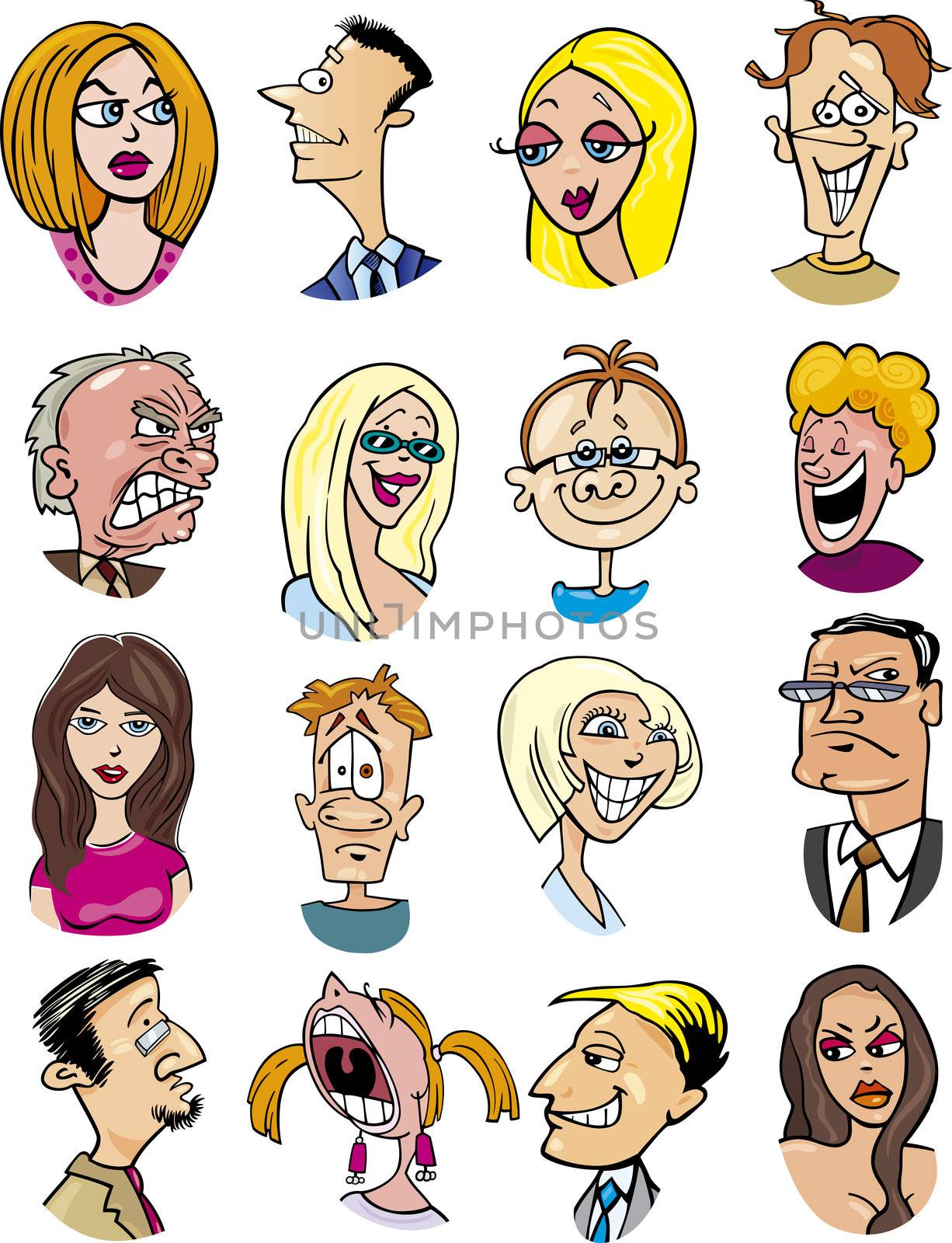 cartoon illustration of different people characters and emotions