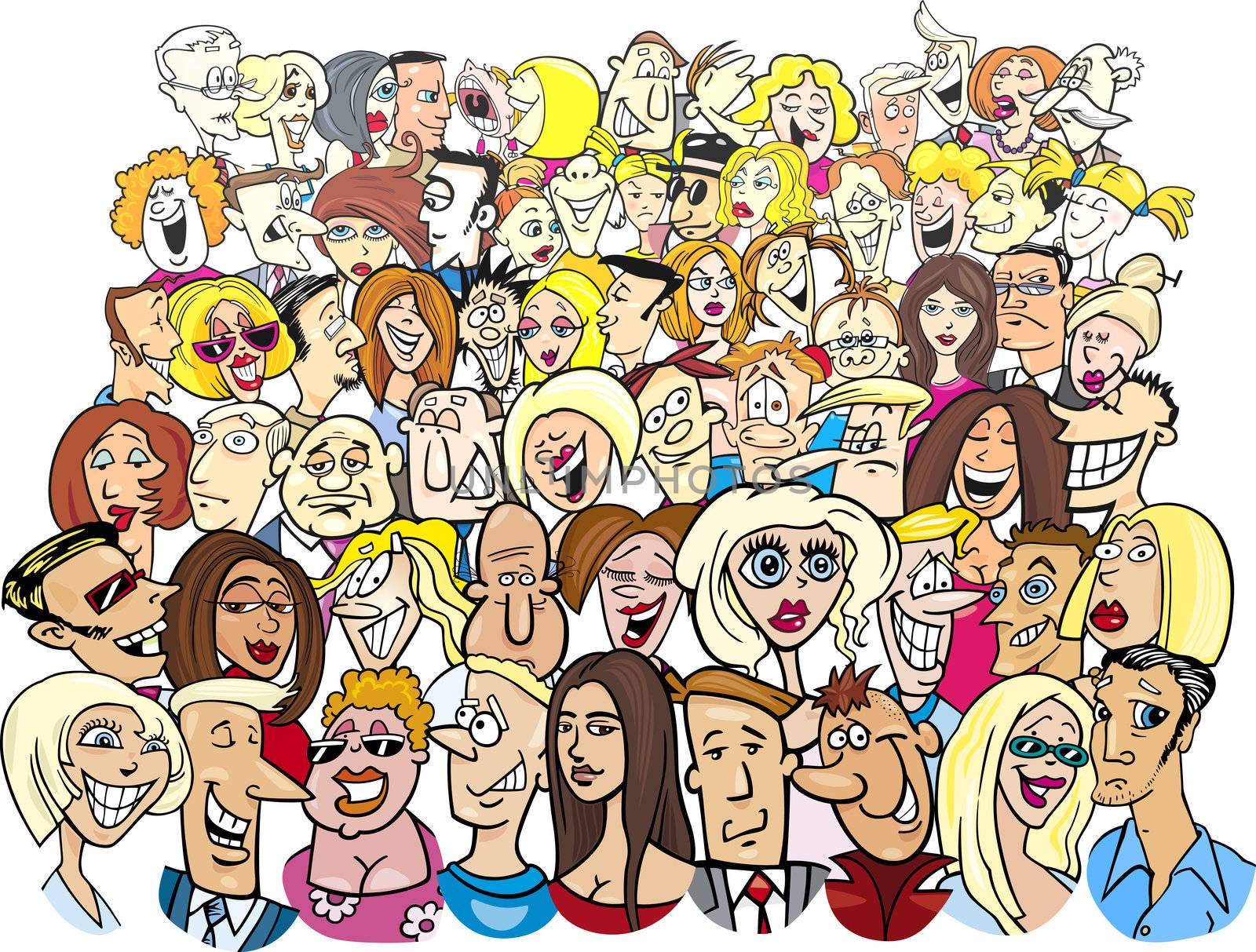 cartoon illustration of many different people in the crowd