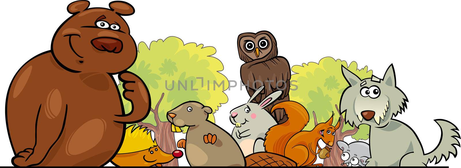 Cartoon illustration of Forest Animals header design