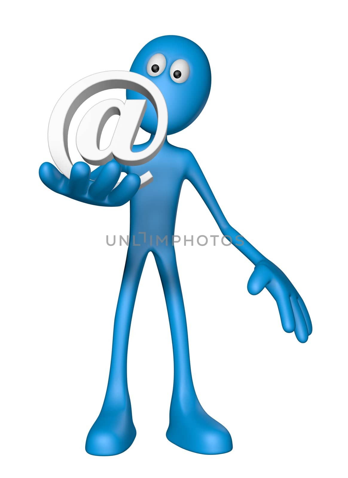 blue guy is holding email alias - 3d illustration