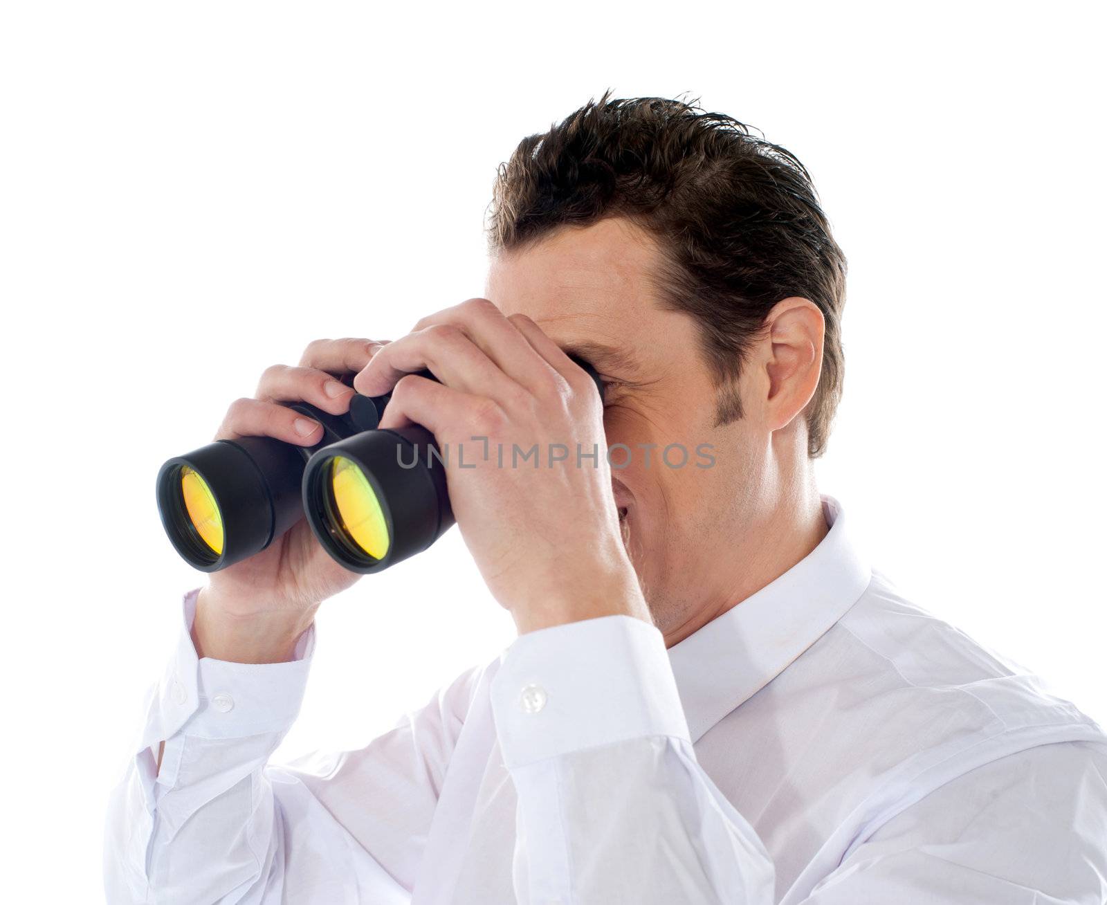 Businessman hunting for success. All on white background