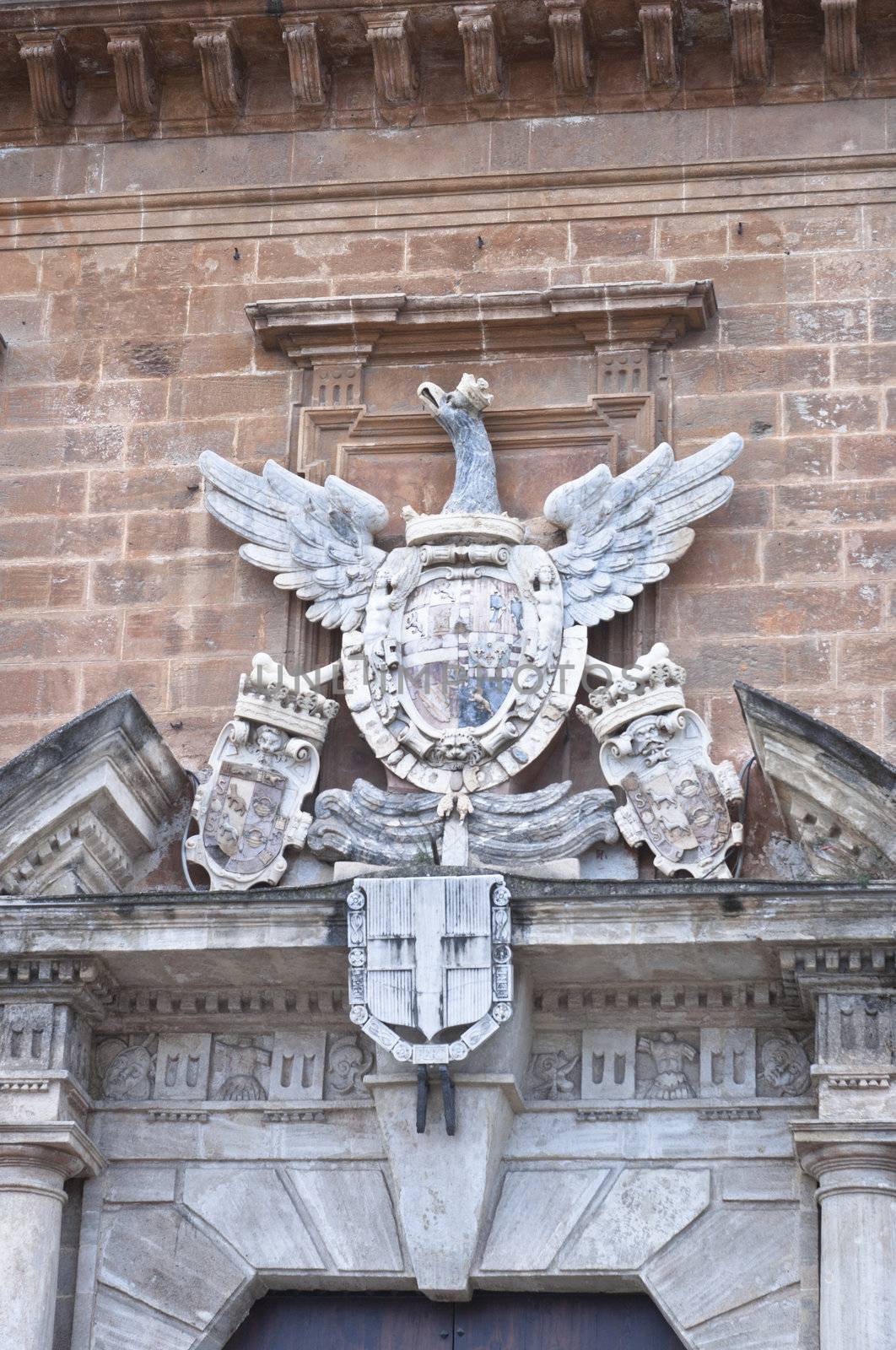 Palermo coat of arms. Sculpture located near the Normans' Royal Palace in Palermo, Sicily.