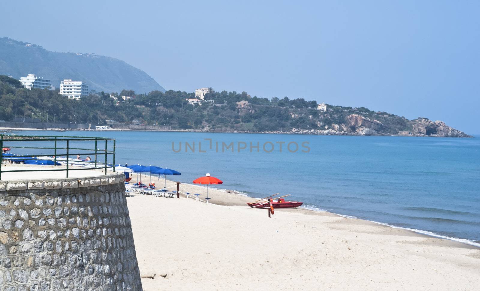 beach of Cefalù with blue sea. Sicily